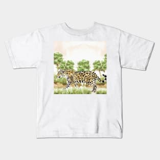 Jaguar Watercolor Art Kids T-Shirt